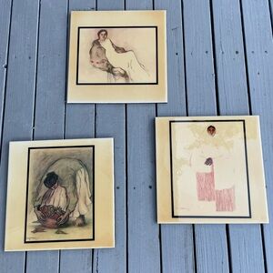 R C GORMAN, SET OF 3 ART TILES, NATIVE AMERICAN INDIAN LADIES, 12" X 12"